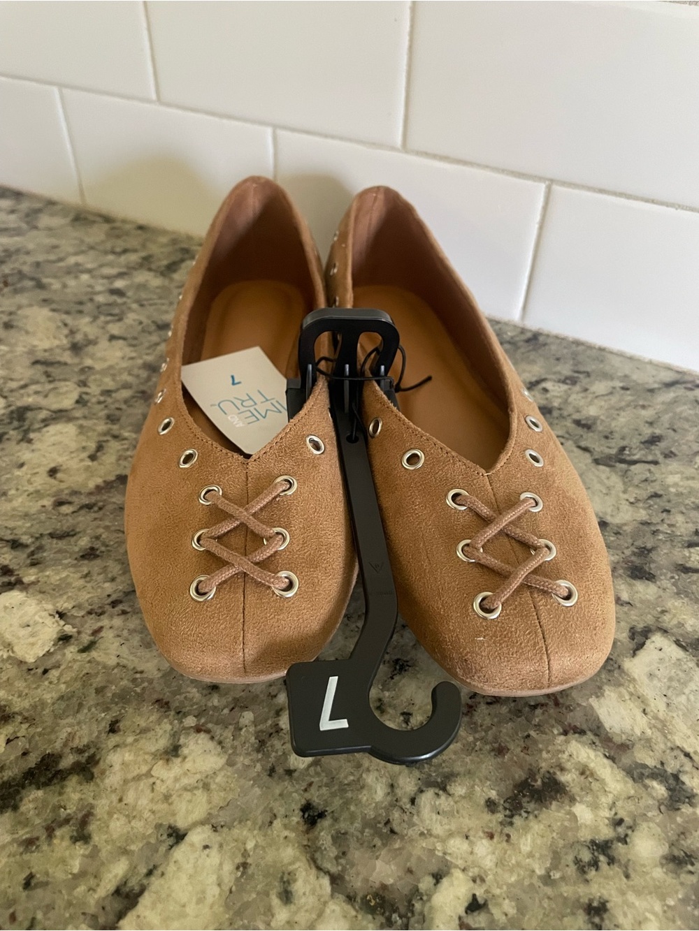 NWT Time and Tru Women's Faux Suede Corset Ballet Flats 7